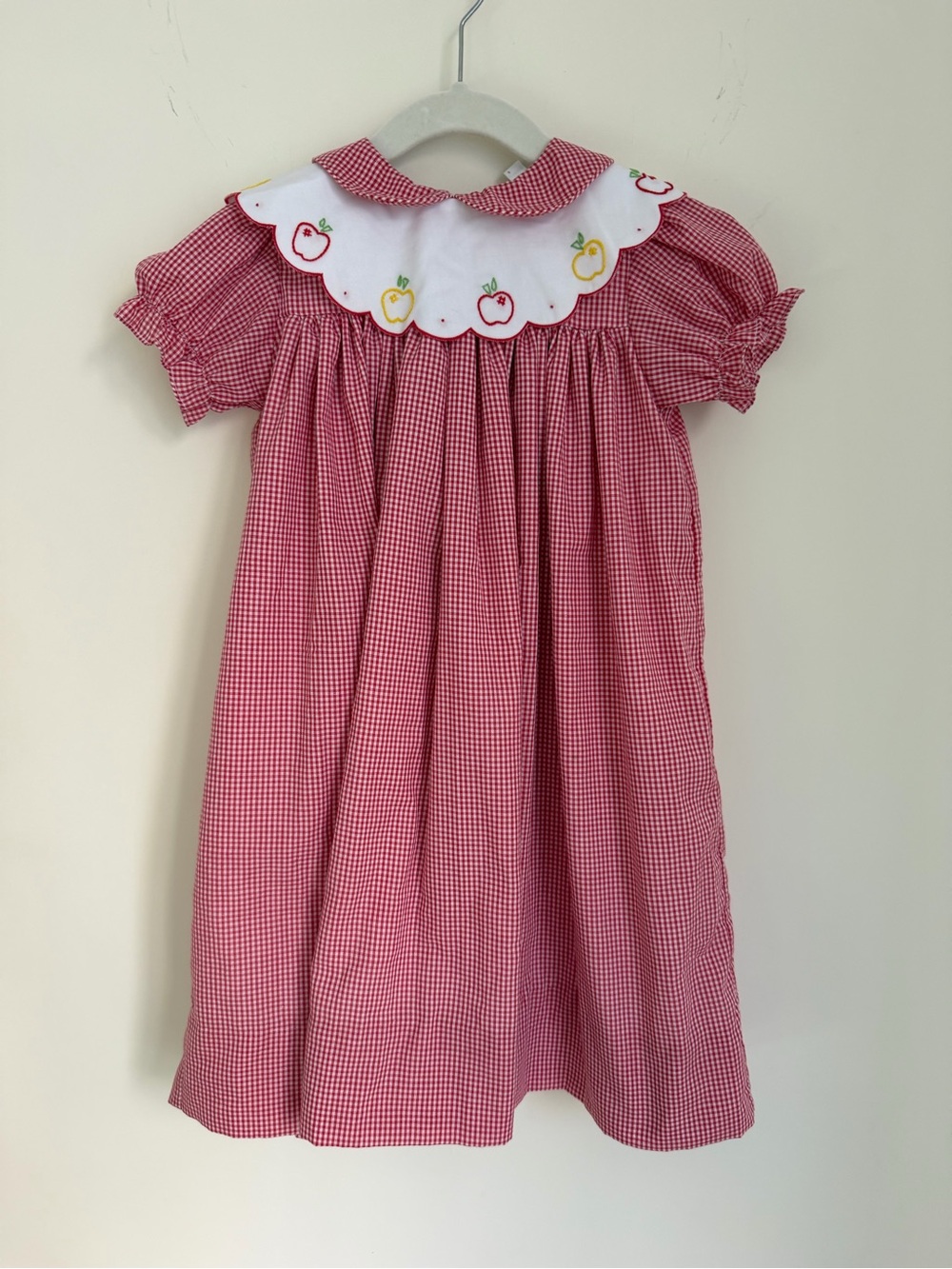 NWT Proper Peony Girls Red Check Apple Crispin Dress with Scallop Collar